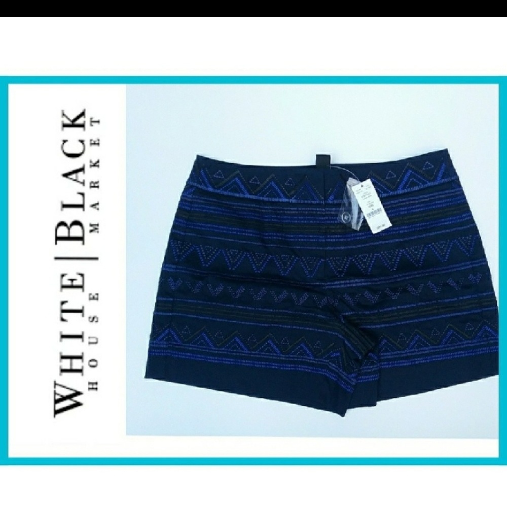 White House Black Market Embroidered Blue Shorts